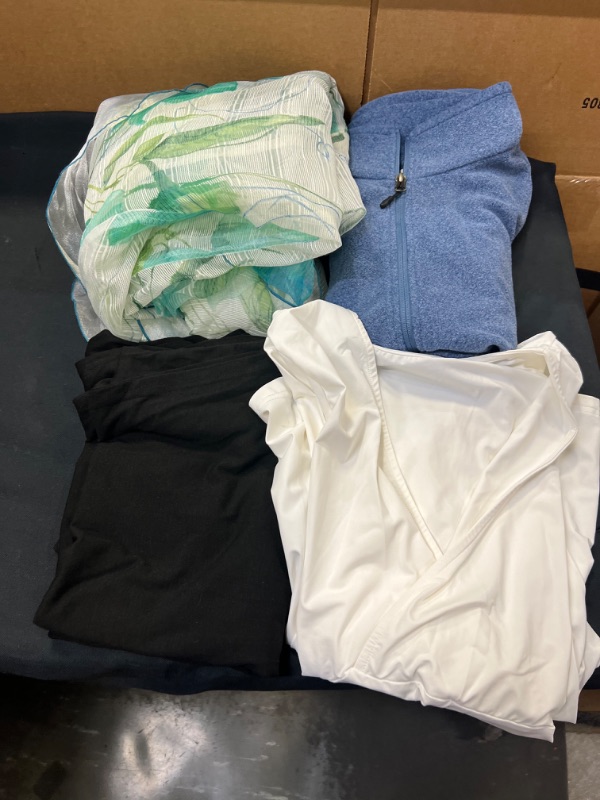 Photo 1 of 4PC LOT, VARIOUS WOMEN'S CLOTHING, SIZE L- XL ++THE WHITE DRESS HAS MINOR WASHABLE STAINS++