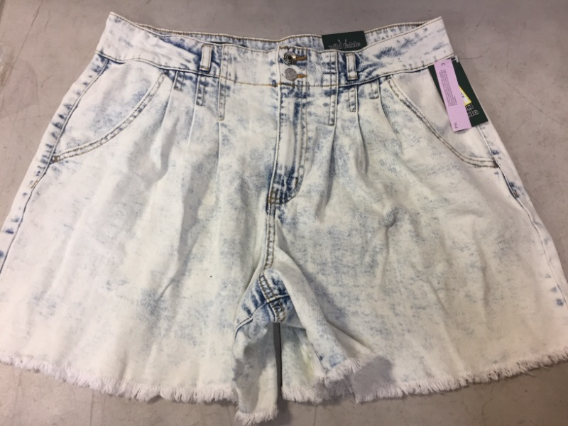 Photo 2 of  Women's Super-High Rise Pleated Bermuda Jean Shorts - Wild Fable Light Wash 14,