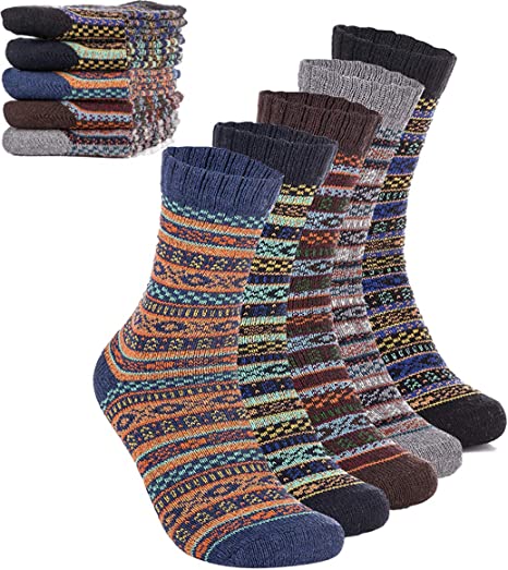 Photo 1 of AJXMG Mens Winter Warm Wool 5 pairs Crew Cute Socks Mixed Color