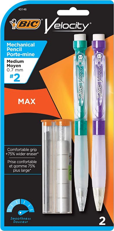 Photo 1 of BIC Velocity Max Mechanical Pencil, Medium Point (0.7mm), 2-Pack t, Black