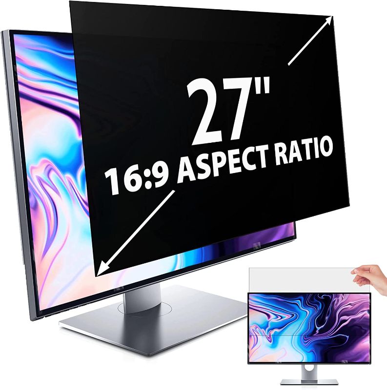 Photo 1 of Privacy Screen for Computer Monitor 27 Inch 16:9 Aspect Ratio, Anti Blue Light Glare Removable 27 in Privacy Screen Filter Protective Film, Peslv HD 27 Inch Privacy Screen Protector for Monitor