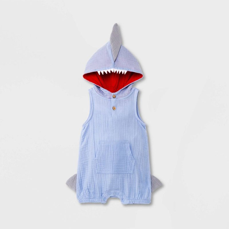 Photo 1 of Baby Boys' Gauze Elevated Shark Romper - Cat & Jack™ Periwinkle Blue
 NB