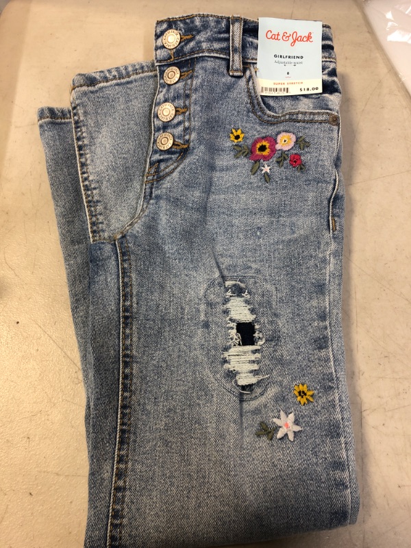 Photo 2 of Girls' Floral Mid-Rise Embroidered Button-Front Girlfriend Jeans - Cat  Jack* Light Wash
8