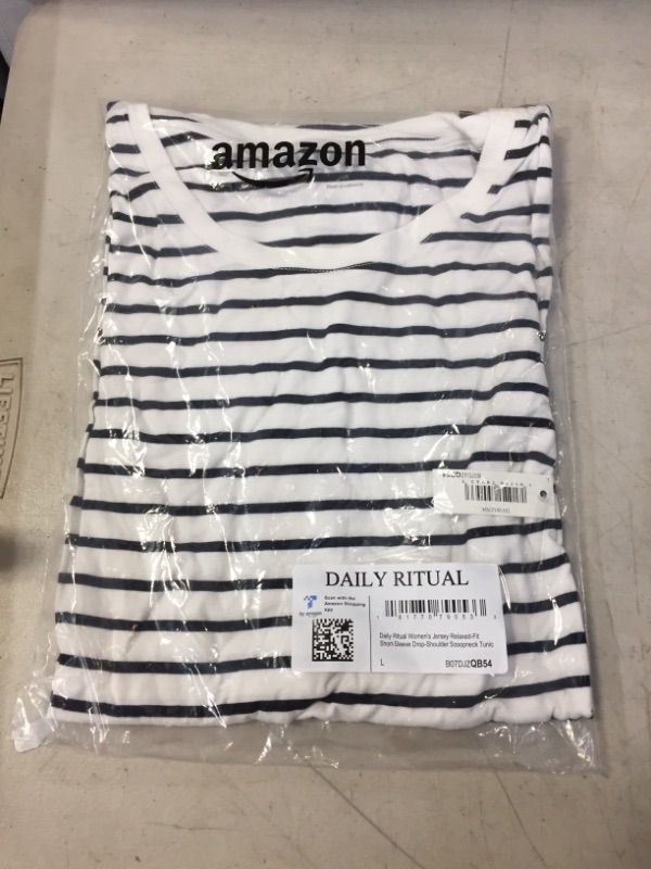 Photo 1 of Daily Ritual Women's Jersey Relaxed-Fit Short-Sleeve Drop-Shoulder Scoopneck Tunic  SIZE L   -- FACTORY SEALED --

