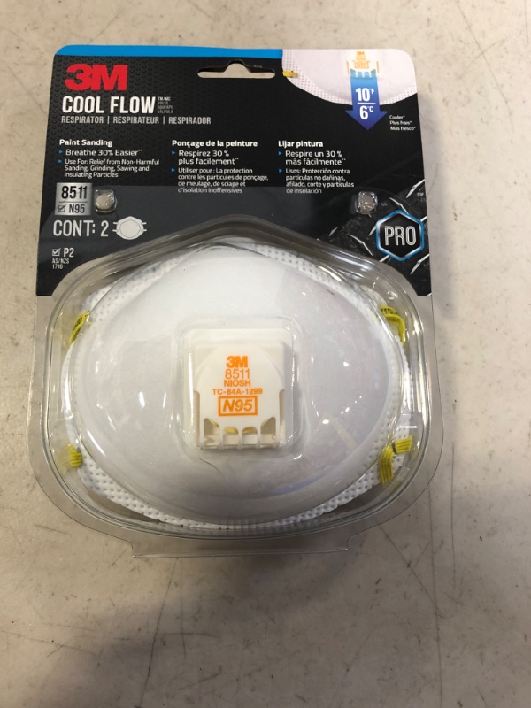 Photo 2 of 3M Respirator, N95, Cool Flow Valve, Paint Sanding, Filter Media, Stretchable, Exhalation Valve Helps Direct Exhaled Air Downward Allows For Easy Breathing, 2-Pack  -- FACTORY SEALED --
