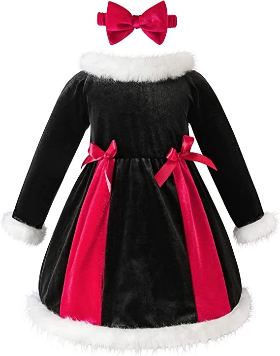 Photo 1 of AIKEIDY Toddler Baby Girl Christmas Dress Long Sleeve Velvet Dress for Holiday Wedding Party  SIZE 120 (4-5T) BLACK 
