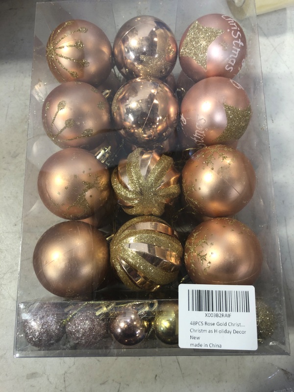 Photo 2 of 48PCS Rose Gold Christmas Ball Ornaments for Xmas Tree - 10 Styles Christmas Tree Baubles Ornaments - Shatterproof Christmas Tree Decorations Hanging Ball for Farmhouse Christmas Party Decorations  -- FACTORY SEALED --
