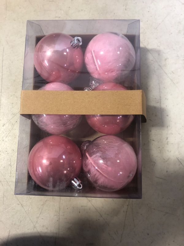 Photo 1 of  Super Bang 2.76" Christmas Ornaments Set, Clear Plastic Shatterproof Christmas Hanging Ball Ornaments for Xmas Tree Decorations, for Indoor Home Thanksgiving Party Decor- 6PCS, Pink.
