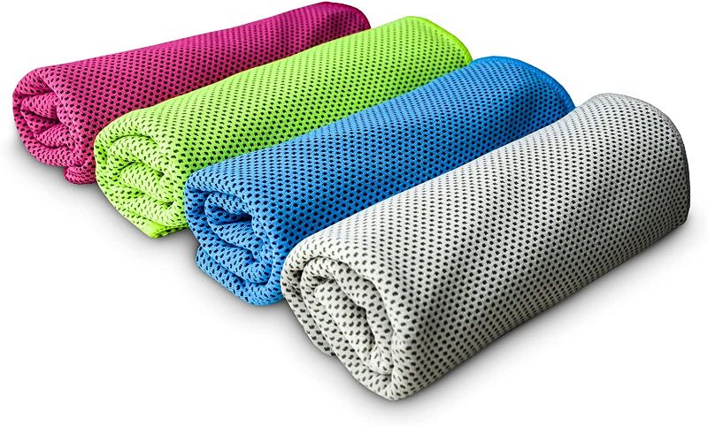Photo 1 of 4Packs Cooling Towels(40"*12"),Instant Cold Sweat Microfiber Towel for Neck and Face,Cool Outdoor Ice Towel,Soft Breathable Chilly Towel for Yoga,Running,Gym,Golf,Travel,Camping,Fitness
