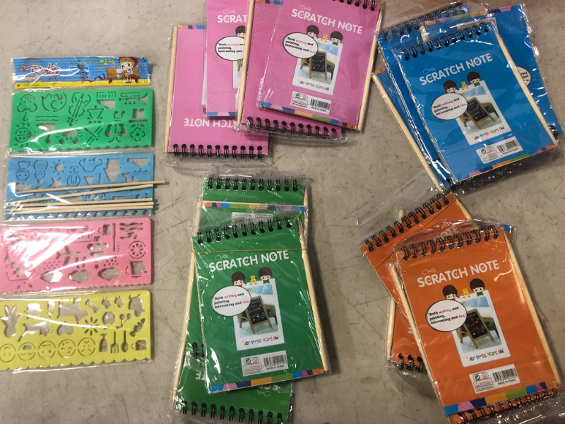 Photo 2 of 16 Pack Scratch Arts and Crafts Notebooks,Scratch Note Pads for Kids,Includeing 4 Drawing Stencils and 16 Wooden Stylus,Scratch Paper for Kids Art Party Supplies Stocking Stuffers
