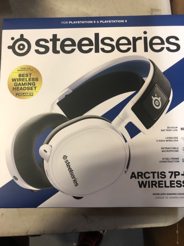 Photo 2 of SteelSeries Arctis 7P Wireless - Lossless 2.4 GHz Wireless Gaming Headset - for PlayStation 5 and PlayStation 4 - White - PlayStation 5  -- FACTORY SEALED --
