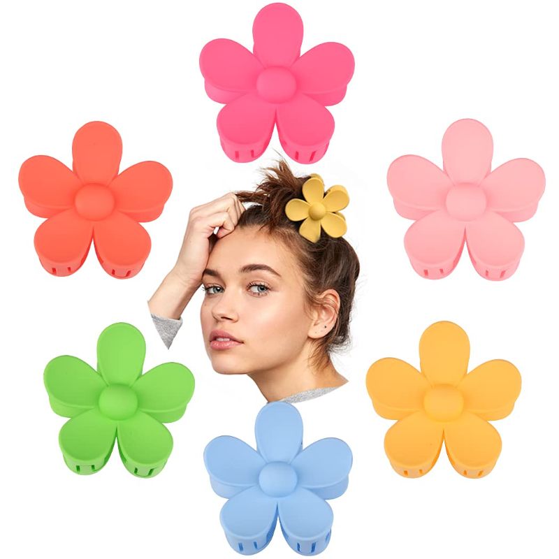 Photo 1 of Flower Hair Clip 6Pcs Daisy Hair Clips Flower Hair Clips for Women Flower Hair Accessories Flower Claw Clip for Thick Hair Claw Clips Butterfly Hair Clips 90s Hair Clips  -- FACTORY SEALED --