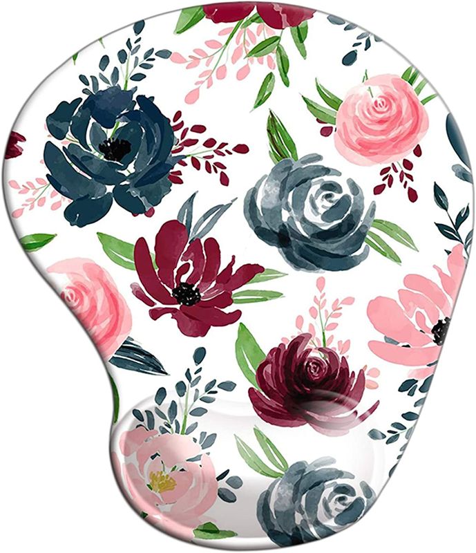 Photo 1 of Ergonomic Mouse Pad with Wrist Support, Cute Mouse Pads with Non-Slip Rubber Base, Mousepad with Lycra Cloth for Home Office Working Studying Easy Typing & Pain Relief (Ergonomic Pretty Flower-2)
