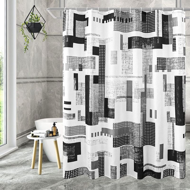 Photo 1 of *COLOR IS DIFFERENT FROM OFFICIAL PHOTO* Gibelle PURPLE Grey Shower Curtain, Modern Abstract Geometric Black and White Shower Curtain Gray Bathroom Decor, Waffle Weave Texture Fabric Shower Curtain Set with Hooks, 72x72 
