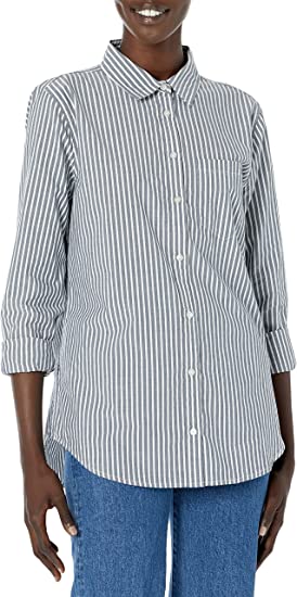 Photo 1 of Amazon Essentials Women's Classic-Fit Long-Sleeve Button-Down Poplin Shirt LARGE
