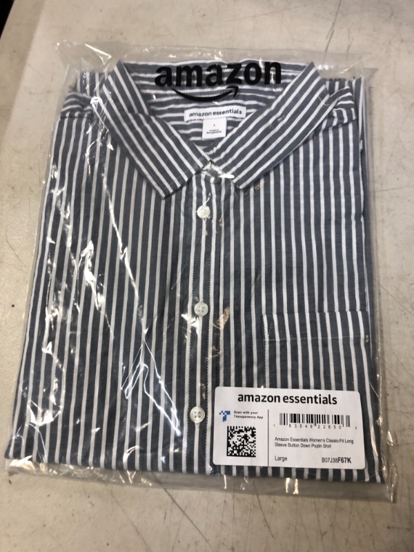 Photo 1 of Amazon Essentials Women's Classic-Fit Long-Sleeve Button-Down Poplin Shirt LARGE

