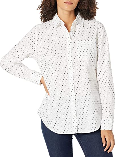 Photo 1 of Amazon Essentials Women's Classic-Fit Long-Sleeve Button-Down Poplin Shirt LARGE
