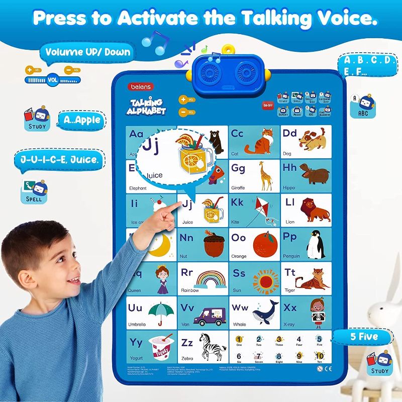 Photo 1 of beiens Interactive Learning & Education Toys, ABC 123 Electronic Talking Poster Alphabet Wall Chart for Toddler Kids 2 3 4 5 Year Old Girls Boys Birthday Gifts, Preschool Learning Activities