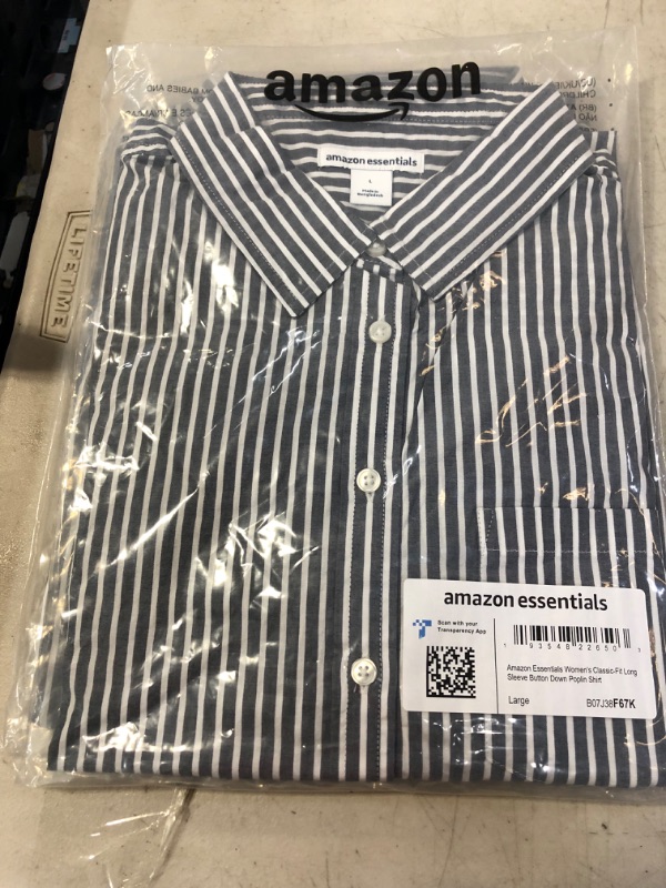 Photo 1 of Amazon Essentials Women's Classic-Fit Long-Sleeve Button-Down Poplin Shirt L