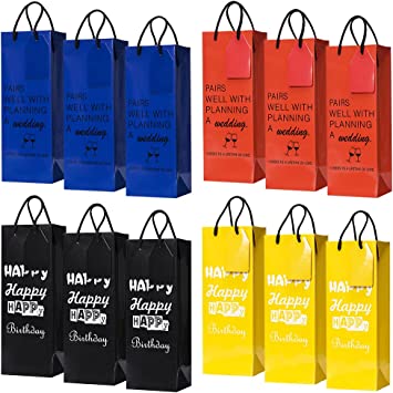 Photo 1 of 12 Pack Sturdy Wine Gift Bag for Wine Bottles Gifts With Tag Which Celebrate Birthday Wedding,Wine Gift Bags with Reinforcement Drawstrings Foldable Cover for Congratulations Party Baby Shower Wedding Birthday Decoration