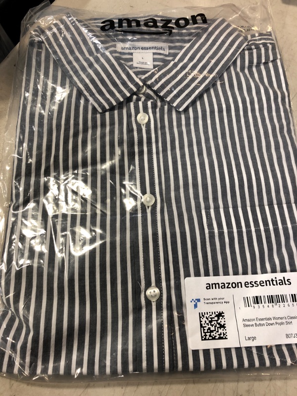 Photo 2 of Amazon Essentials Women's Classic-Fit Long-Sleeve Button-Down Poplin Shirt Large Indigo, Stripe