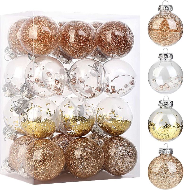 Photo 1 of 
Lanpn Christmas Ornaments Set for Tree Decorations, Shatterproof Unbreakable Clear Plastic Balls Baubles Bulk for Xmas Decor (Champagne, 2.8"/24pcs)