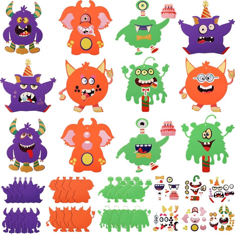 Photo 1 of 24 Sets Halloween Crafts for Kids Halloween Silly Foam Craft Ornament Kit DIY Handcraft Halloween Decorative for Halloween Home Activities Classroom DIY Craft Supplies