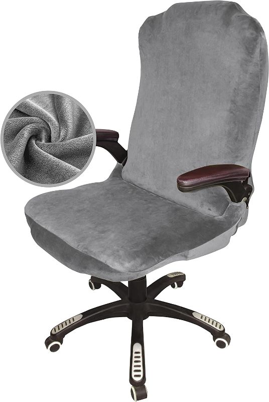 Photo 1 of HUANTUO Velvet Office Chair Covers - Stretch Soft Fit Desk Rotating Chair Slipcovers, Washable High Back Universal Executive Boss Chair Covers Gaming Chair Covers, Light Gray, Large