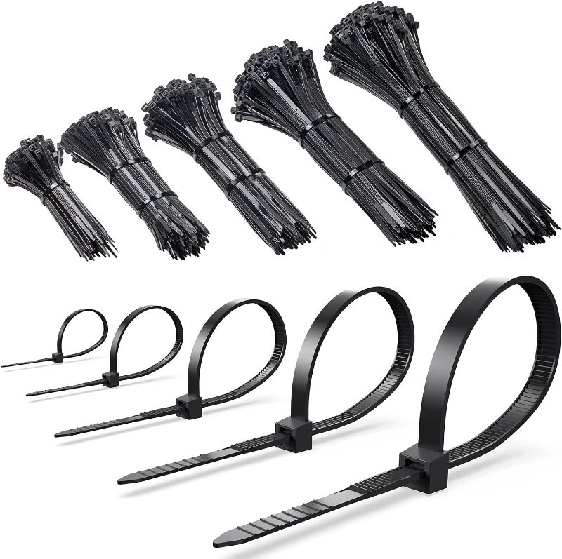 Photo 1 of Zip Ties/Cable Zip/Black zip ties/Zip ties heavy duty Thickening,500 PCS Self-Locking Cable Zip Ties 4"+6"+8"+10"+12"-Inch Nylon Cable Ties,Perfect for Home,Office,Garage,Workshop and Outdoor-(Black)