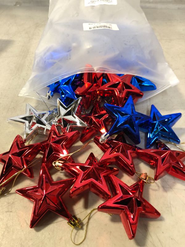 Photo 2 of 36 Pieces 4th of July Star Ornaments for Tree Hanging Star Ornaments Independence Day Decorations for Home Party Indoor Outdoor Decor (Red, Silver, Blue)