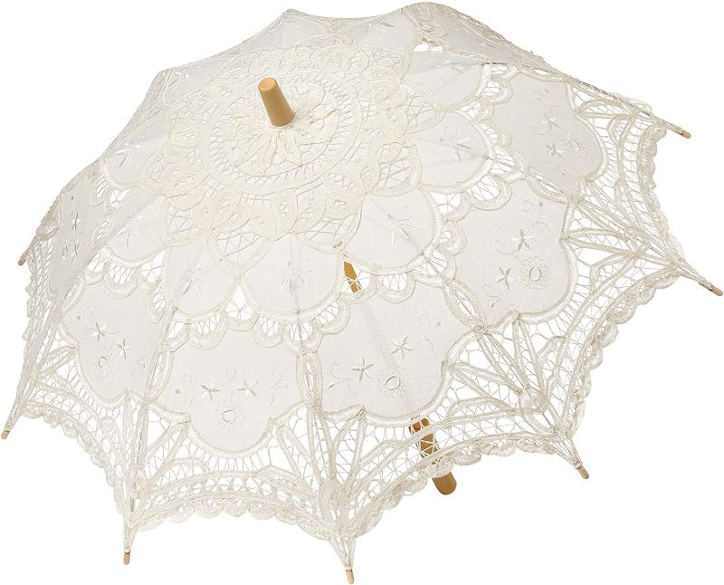 Photo 1 of BABEYOND Lace Umbrella Parasol Vintage Wedding Bridal Umbrella for Decoration Photo Lady Costume 1920s Party (Apricot)
