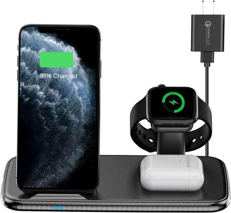 Photo 1 of Intoval Wireless Charging Station, for Apple Watch/iPhone/Airpods, iPhone 14/13/12/11/XS/XR/XS/X/8, iWatch 8/Ultra/7/6/SE/5/4/3/2, Airpods Pro2/Pro1/3/2. (V5,Black)
