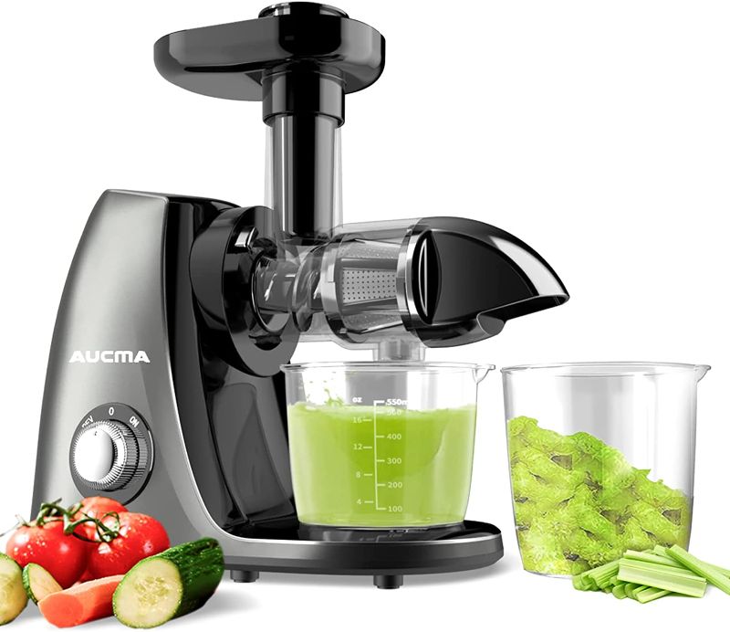 Photo 1 of Aucma Slow Masticating Juicer, Cold Press Juicer Machines for High Nutrient Fruit Vegetable Juice, Juice Extractor with Quiet Motor & Reverse Function, Easy to Clean with Brush and Recipes, Grey
