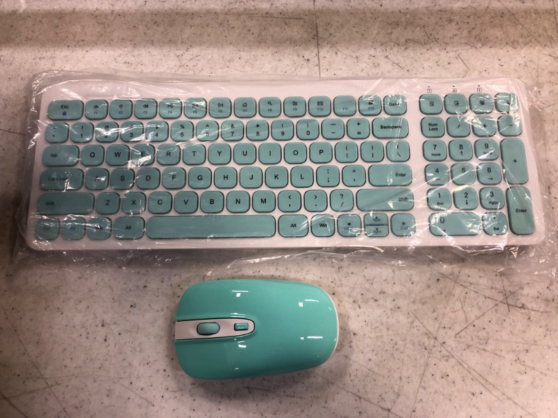 Photo 1 of Dark Edge Retro Quiet Wireless Keyboard Mouse Combo Set ute Round Key Set Smart Power-Saving Whisper-Quiet Slim Combo for Laptop, Computer,TV and Mac (Mint Green