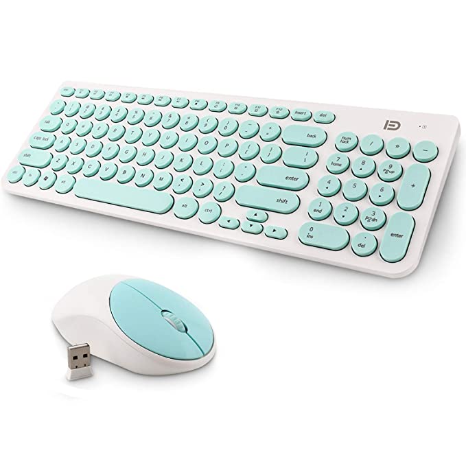 Photo 2 of Dark Edge Retro Quiet Wireless Keyboard Mouse Combo Set ute Round Key Set Smart Power-Saving Whisper-Quiet Slim Combo for Laptop, Computer,TV and Mac (Mint Green