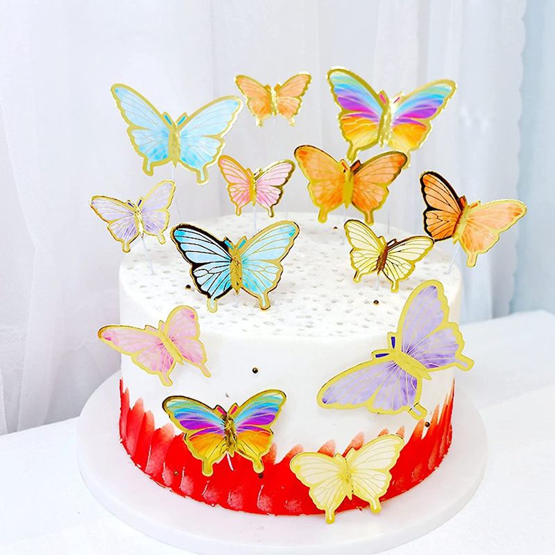 Photo 1 of 60Pcs Butterfly Cake Topper Butterfly Cupcake Decoration Party Cake Decoration Birthday Wedding Party Wall Decoration "Orange, Purple, Beige, Pink, Blue, Color" 6 groups of 10 butterflies of different sizes