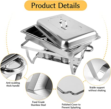 Photo 1 of 4 Pack 8QT Chafing Dish Buffet Set, Stainless Steel Food Warmer Set, Rectangular Buffet Server Catering, Banquets, Events (Half Size)