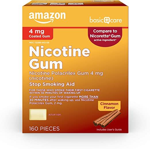 Photo 1 of Amazon Basic Care Nicotine Polacrilex Gum, 4 Mg (nicotine), Cinnamon Flavor, 160 Count - EXP: 03/2024
