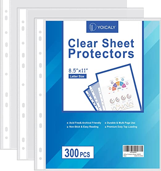 Photo 1 of 300 Pcs Clear Sheet Protectors for 3 Ring Binder, Page Protectors 8.5 x 11, Top Loading Document Protectors, Plastic Sleeves for Binders for Multiple Photos or Printing Paper.
