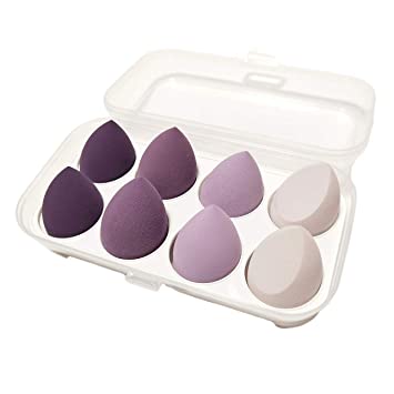 Photo 1 of YAIN 8 PCS Makeup Sponge Set Foundation Blender Blending Sponges Cosmetic Multi Shape for Dry & Wet Use, Beauty Sponge Holder Organizer Case Purple Color Cosmetics Tool Applicator Puff Drying Rack
