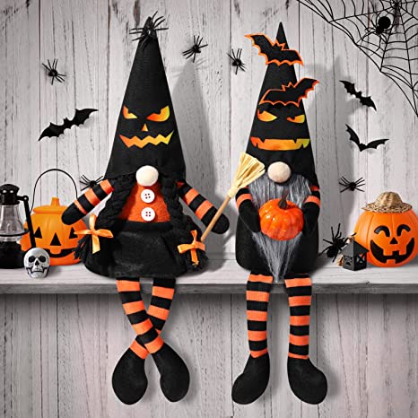 Photo 1 of 2Pcs Halloween Gnomes Plush Decorations,Mr & Mrs Handmade Halloween Gnome Gifts Halloween Gnomes Plush, Halloween Party Home Mantle Fireplace Decor
