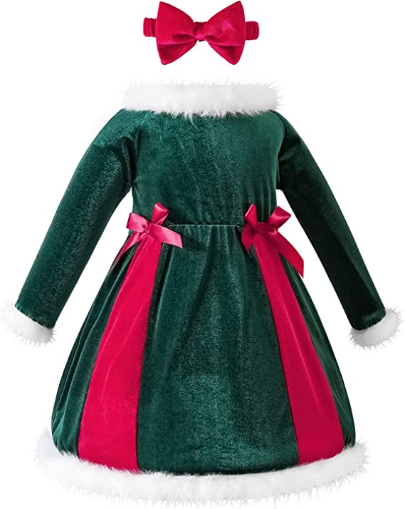 Photo 1 of AIKEIDY Toddler Baby Girl Christmas Dress Long Sleeve Velvet Dress for Holiday Wedding Party - 12MOS
