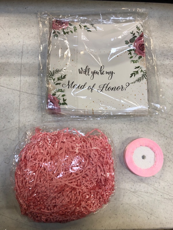 Photo 1 of 10 Pcs Bridesmaid Proposal Box with Pink Ribbon and Shredded Paper, 2 Maid of Honor Box and 8 Will You Be My Bridesmaid Boxes for Proposal, Floral Bridesmaid Present, Wedding Favor