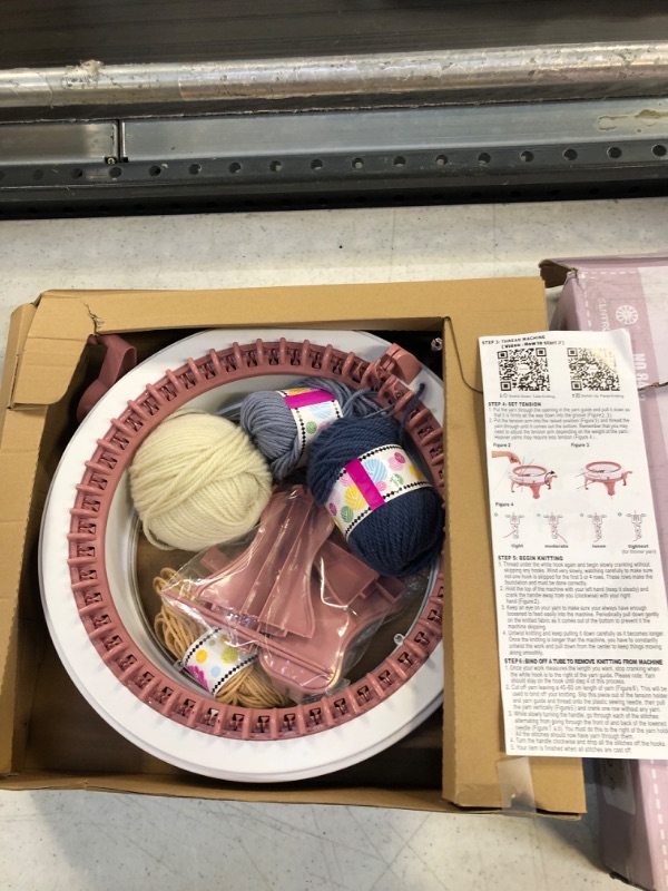 Photo 2 of 48 Needles Knitting Machines with Row Counter, Smart Weaving Loom Knitting Round Loom for Adults/Kids, Knitting Board Rotating Double Knit Loom Machine Kits Pink White 48 Needles