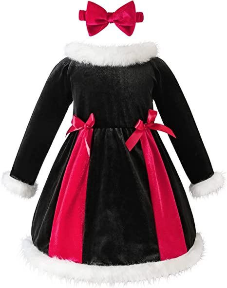 Photo 1 of AIKEIDY Toddler Baby Girl Christmas Dress Long Sleeve Velvet Dress for Holiday Wedding Party - SIZE : 5-6T