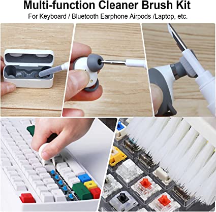 Photo 1 of 5 in 1 Soft Brush Keyboard Cleaner, Multi-Function Keyboard Cleaning Tools Kit for AirPods/Cell Phone/Laptop/Camera Lens, Computer Keyboard Dust Cleaner Brush with Keycap Puller (White)