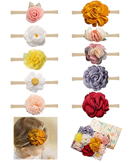 Photo 1 of Fancy Clouds Baby Girl Headbands with Bows Flowers,Soft Nylon Hair Accessories for Newborn Infant Toddler Hairbands Gifts