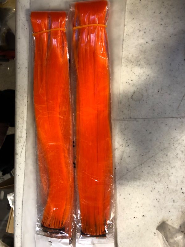 Photo 1 of 12 Pcs Colored Hair Extensions, BARSDAR Clip in 21 inch Orange Straight Hair Extensions Multicolor Party Highlights for Kids Women's Gifts
