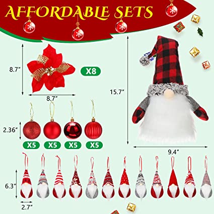 Photo 2 of 41 Pcs Christmas Tree Decoration Set Christmas Ball Ornaments Poinsettia Artificial Christmas Flowers 27.5 Inch Gnome Large Christmas Tree Topper Gnomes Ornaments 12 Style