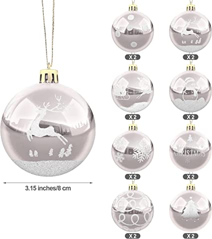 Photo 2 of ANVAVO 16 Pieces 3.15 Inch Christmas Balls Ornaments Decorative Plastic Hanging Baubles Shatterproof Christmas Tree Decorations Ornaments Set in 8 Styles, Champagne Gold